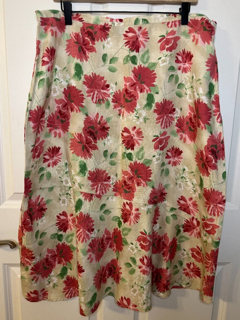 100% Linen Floral Midi Skirt Cottagecore Garden Romantic A Line English Garden